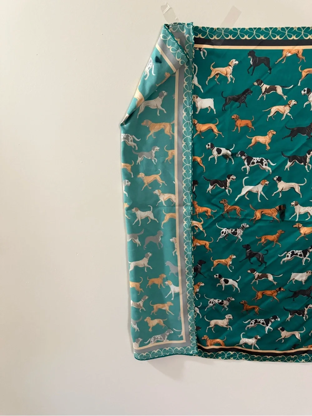 Dog Print Teal Silk-Feel Scarf
